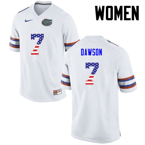 Florida Gators Women #7 Duke Dawson College Football Jersey USA Flag Fashion White